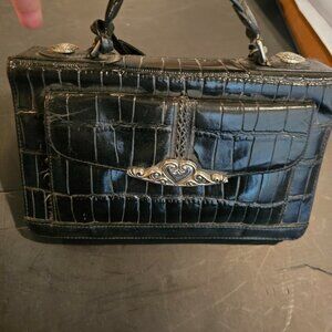 Vintage Black Brighton Crocodile Leather Organizer Wallet Crossbody Clutch Bag